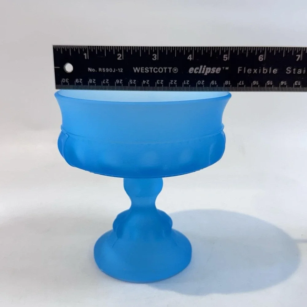Vintage Fenton‎ Blue Satin Glass Compote Pedestal Candy Nut Bowl Dish Thumbprint